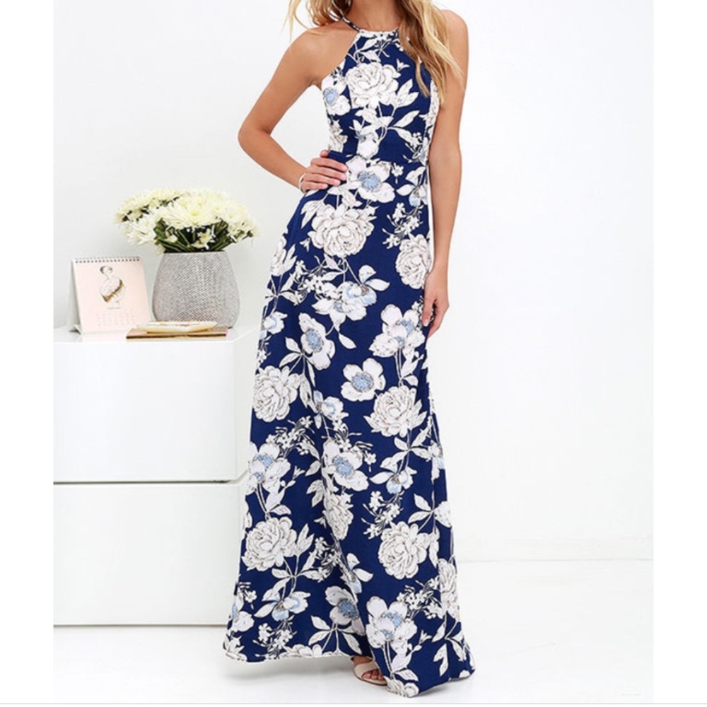 Women's Halter Sleeve/Backless Floral Maxi dress